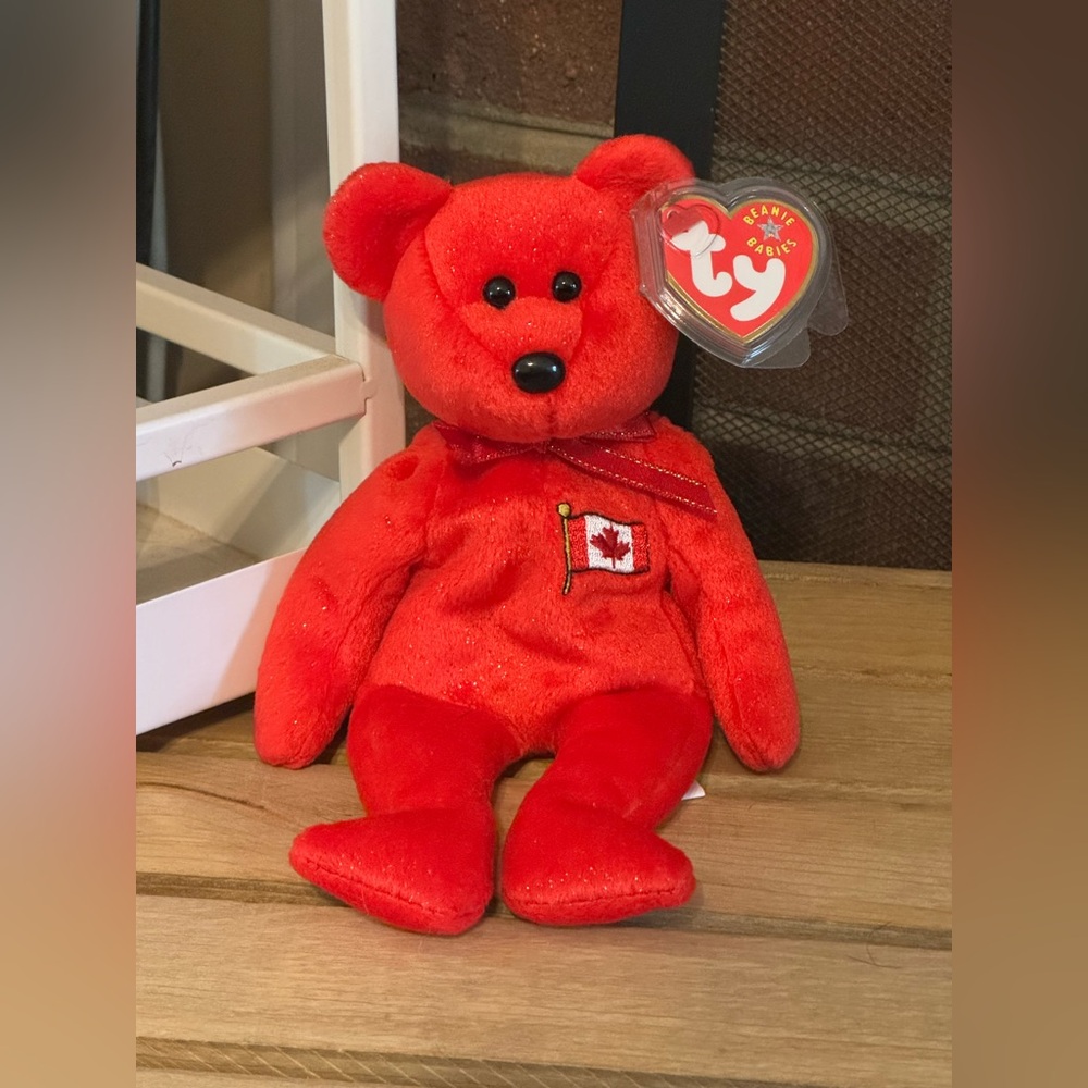Ty Beanie Baby Pierre the Bear with Canadian Flag Stuffed Animal